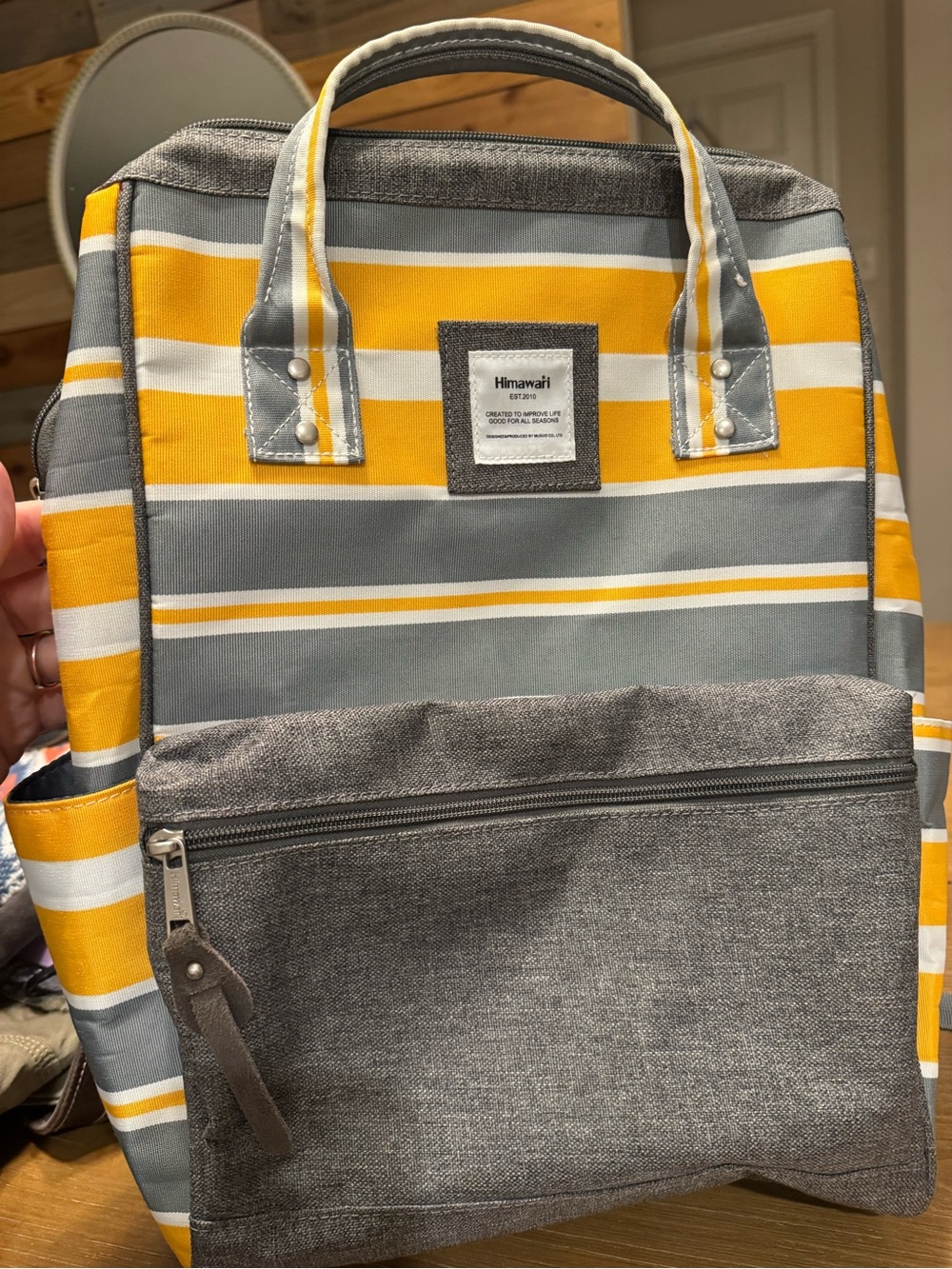 Himawari Women's Laptop Tote Bag – Yellow & Gray Stripe